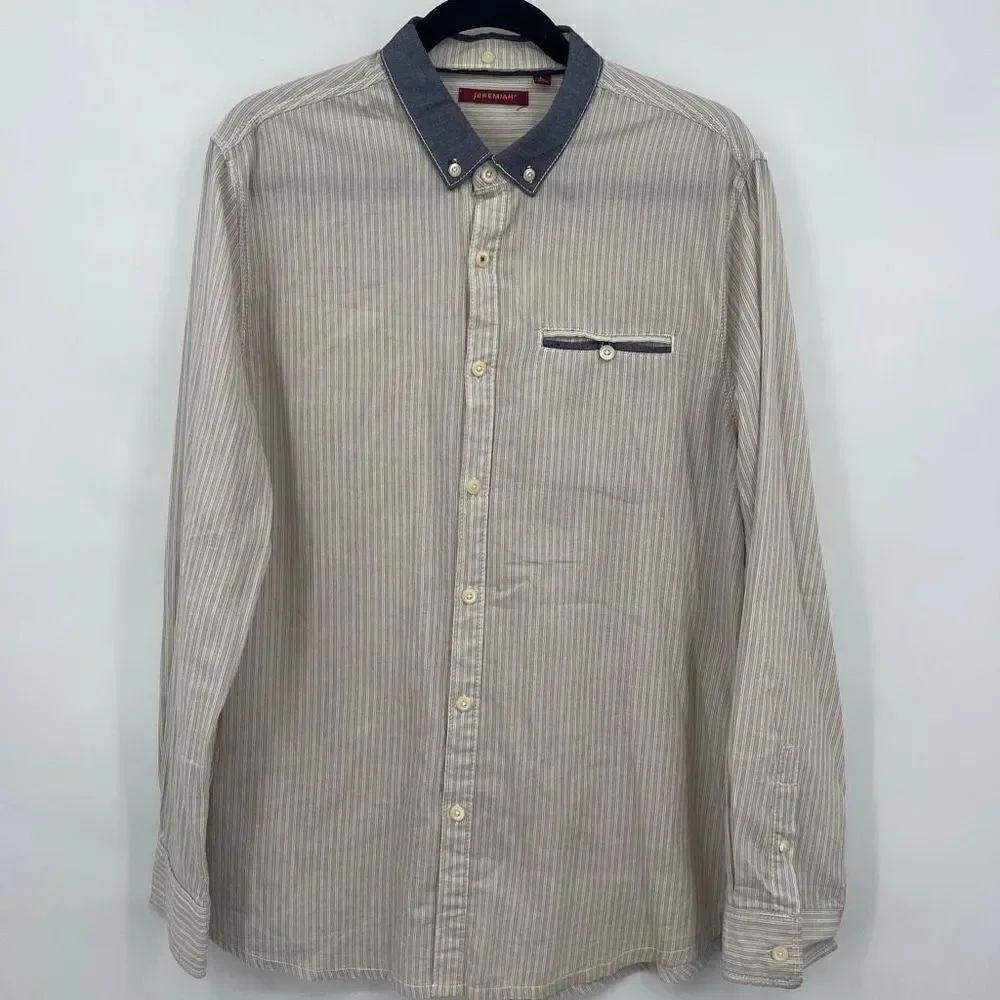 Jeremiah Men's Alford 100% Cotton Long Sleeve Khaki Stripe